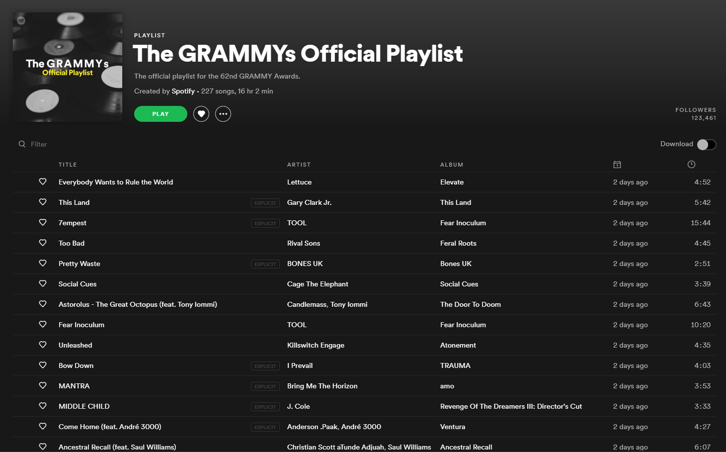 The GRAMMYs Official Spotify Playlist Hits Keeper