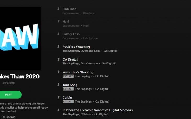 Finger Lakes Thaw 2020 Spotify Playlist